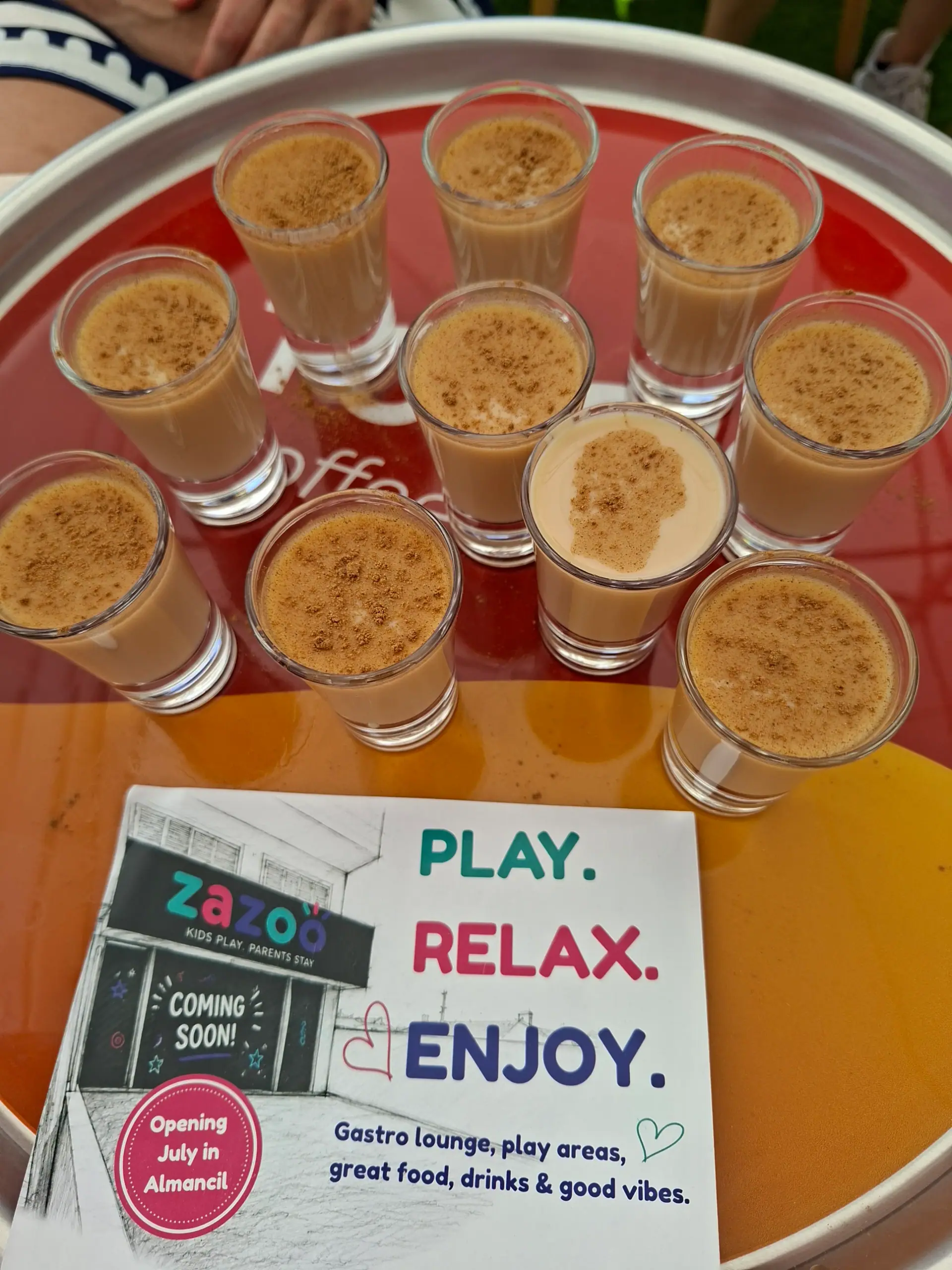 A tray of Zazoo's signature Amarula shots ready to share